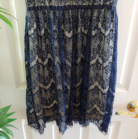 Altar'd State Lace Overlay A-Line Mini Dress Navy Blue Champagne XS - Picture 3 of 8